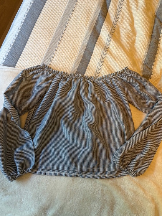 Brandy Melville Tops - Brandy Melville Blue and White Pinstripe Off-Shoulder Blouse